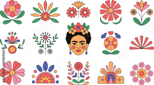 Folk flower and face design bundle