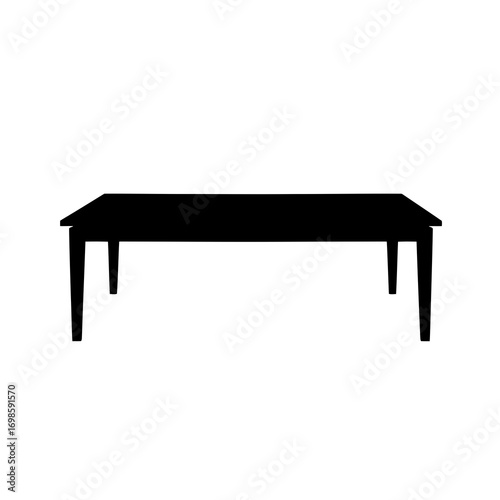 Rectangular dining table silhouette isolated on white background