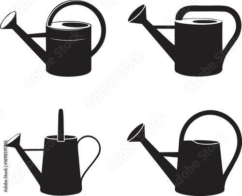 Watering Can silhouette set vector illustration isolated on transparent background