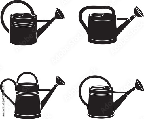 Watering Can silhouette set vector illustration isolated on transparent background