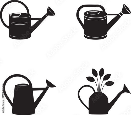 Watering Can silhouette set vector illustration isolated on transparent background