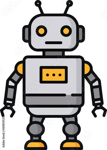 Simple Flat Style Detailed Robot Character Toy Technology Illustration