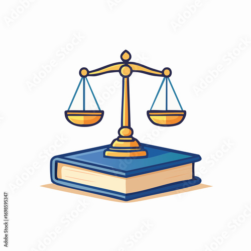 Symbol of Legal Knowledge: Scales of Justice atop a Blue Law Book Illustrating Fairness