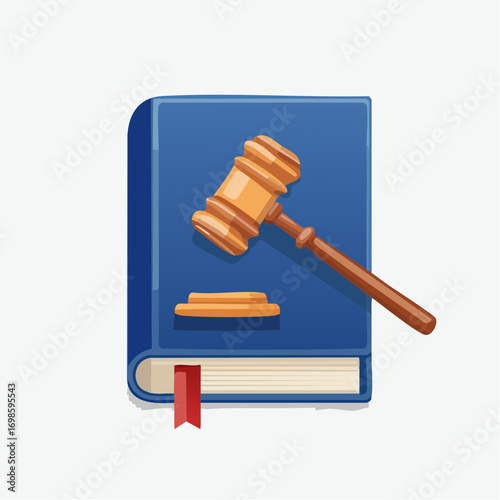 Symbolic depiction of legal justice system in the form of a gavel over a blue book
