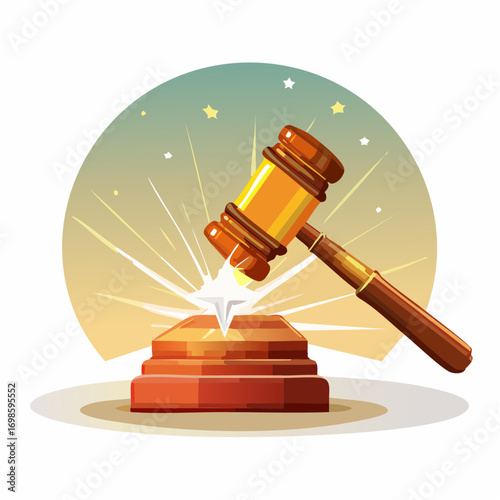Symbolic gavel illustration for justice, governance and legal themes conceptual graphic