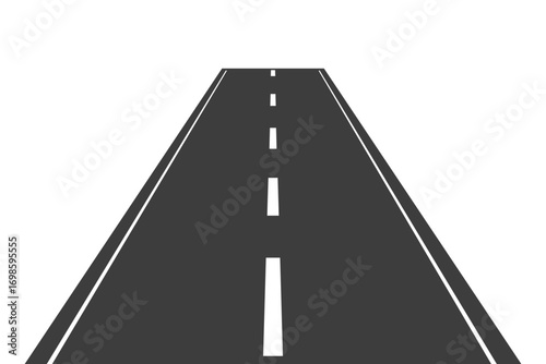 Straight road perspective street with asphalt. Highway. Way for transport. with dashed lines, white markings. Road to horizon