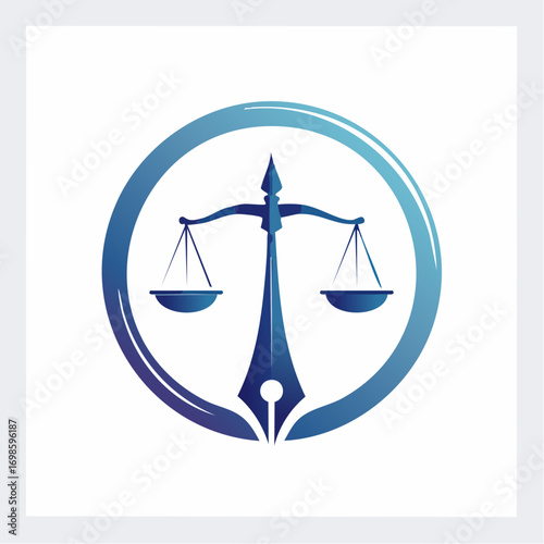 Symbolic Scales and Pen Logo Representing Justice Authority and Legal Profession with Circular