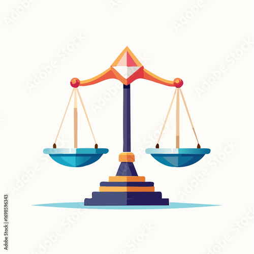 Symmetrical representation of judicial balance and legal system harmony depicted through simple