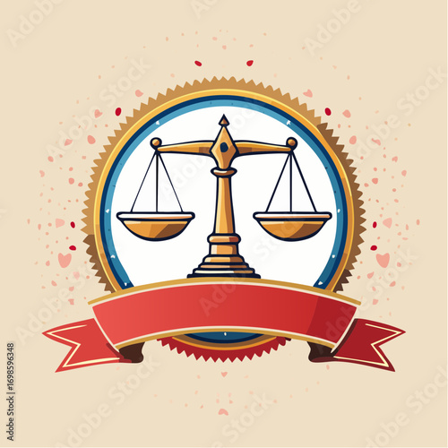 Symmetrical scale illustration reflecting balance and justice within a circular emblem design