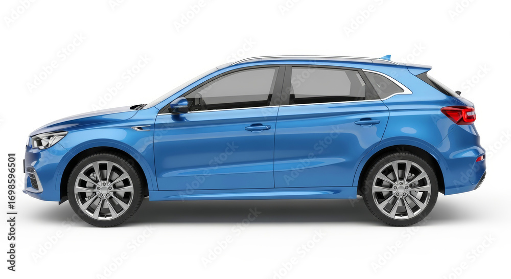 Obraz premium Sleek blue crossover SUV showcases modern design and urban mobility, perfect for daily commutes