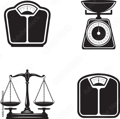 Weighing Scale silhouette set vector illustration isolated on transparent background