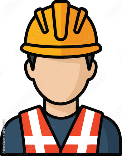 Construction worker avatar with a yellow helmet and orange vest, a tradesman icon