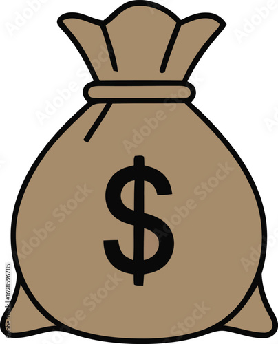 Brown Money Bag with Dollar Sign Financial Icon