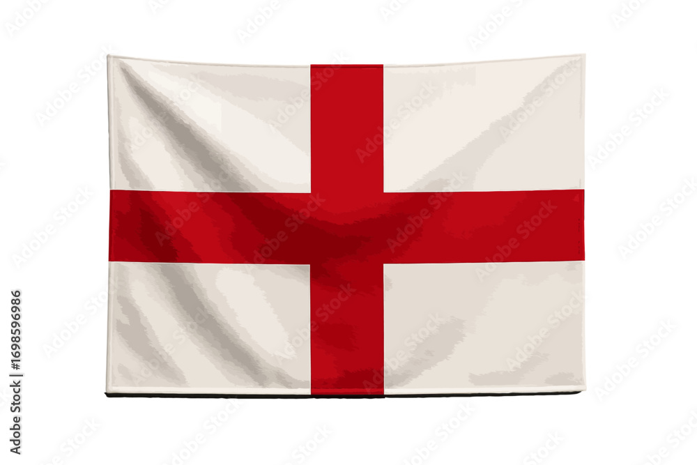 Fototapeta premium The flag of England, featuring a red St. George's Cross on a white background, is displayed against a white backdrop.