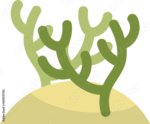 Stylized Green Coral Branches Emerging from Sandy Seabed.
