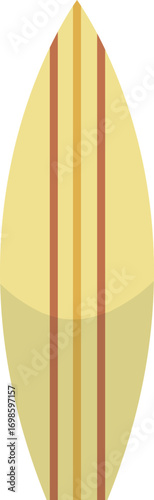 Stylized Yellow Surfboard with Vertical Stripes and Dark Base.