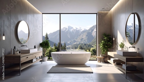 Modern bathroom with mountain view (2)