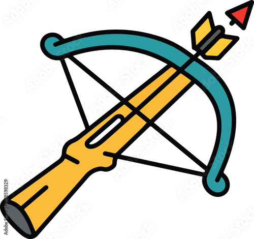 Flat Design Detailed Crossbow Weapon with Arrow for Medieval Warfare Illustration