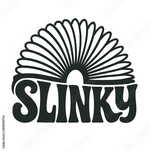 Slinky coil toy with playful design and bold typography  