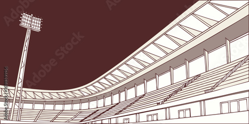 Detailed sketch of a large modern sports stadium