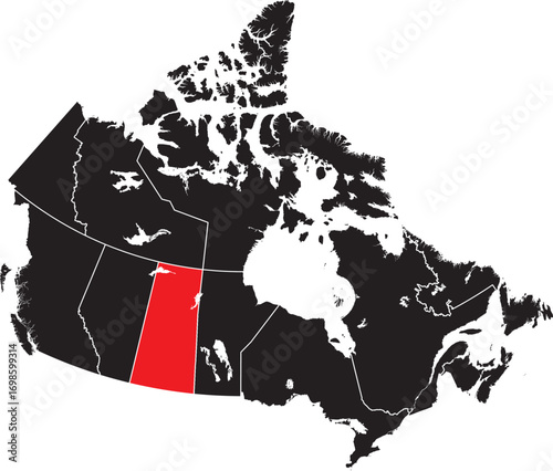 Saskatchewan Province Canada Highlighted on Map – Editable Vector Silhouette Outline