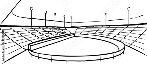 Detailed sketch of a large modern sports stadium