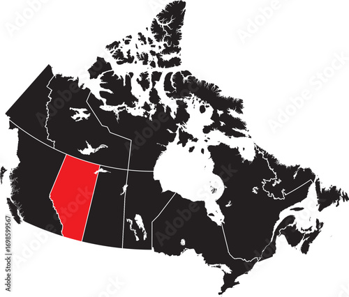 Alberta Province Canada Highlighted on Map – Editable Vector Silhouette Outline