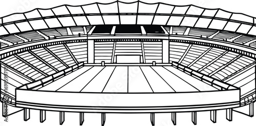 Detailed sketch of a large modern sports stadium