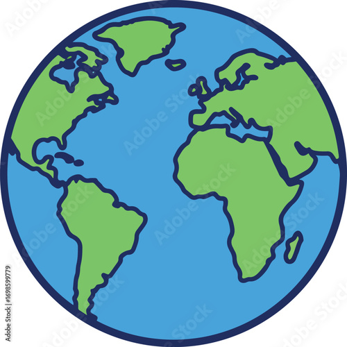 Flat Simple Style Earth Globe Continent Geography World Illustration