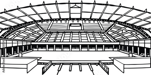 Detailed sketch of a large modern sports stadium