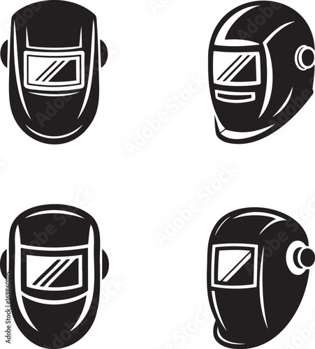 Welding Mask silhouette set vector illustration isolated on transparent background