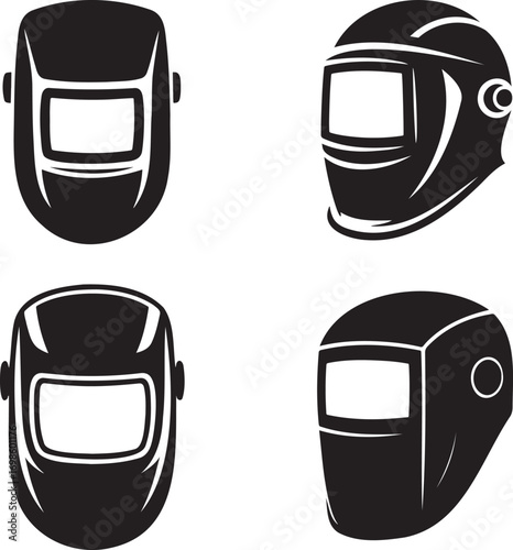 Welding Mask silhouette set vector illustration isolated on transparent background