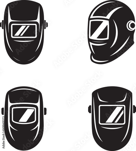 Welding Mask silhouette set vector illustration isolated on transparent background