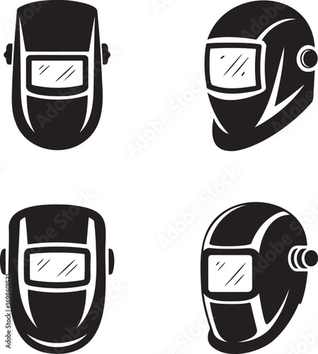 Welding Mask silhouette set vector illustration isolated on transparent background