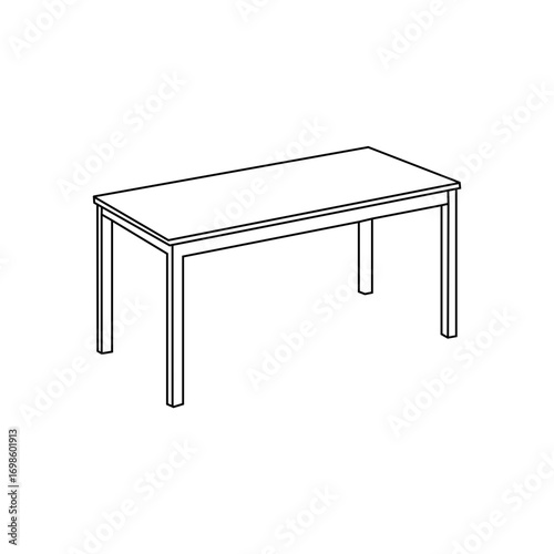 A clean, black and white line drawing of a rectangular table.