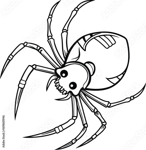 Cartoon spider with sharp fangs and legs arachnid insect