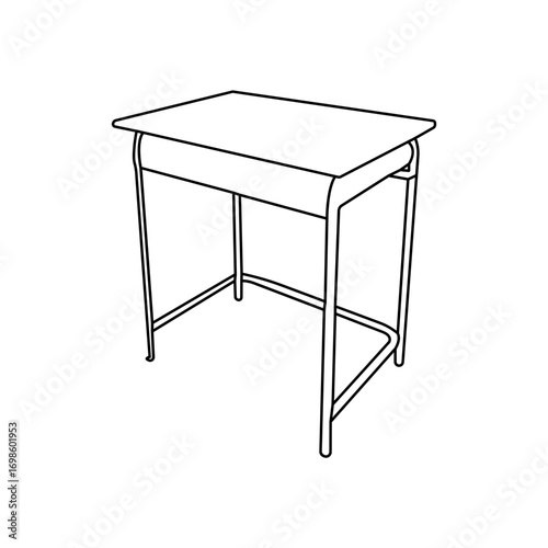 This line art drawing depicts a basic study desk with a flat tabletop and a single shelf below.