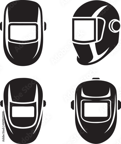 Welding Mask silhouette set vector illustration isolated on transparent background
