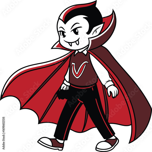 Cartoon vampire walking with flowing cape character