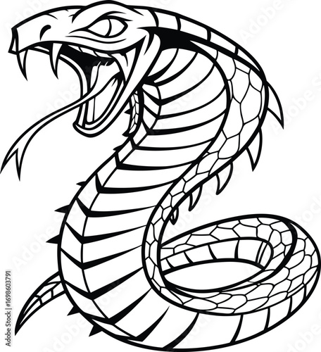 Fierce serpent with fangs and forked tongue snake reptile