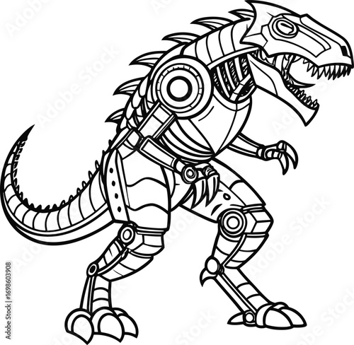 Mechanical dinosaur roaring with sharp teeth robot