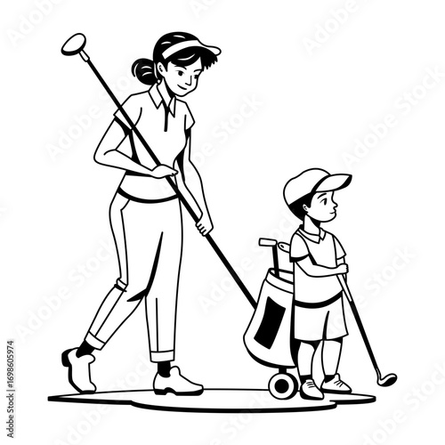 Senior golfer player, glyph style illustration 
