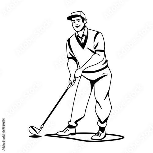 Senior golfer player, glyph style illustration 
