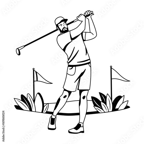 A glyph style illustration of a golfing boy 
