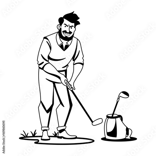 Man hitting golf aim, glyph style illustration 
