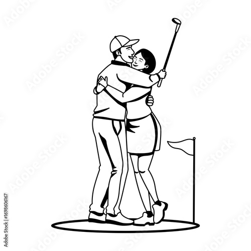 Senior golfer player, glyph style illustration 
