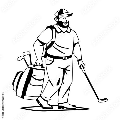 Man hitting golf aim, glyph style illustration 
