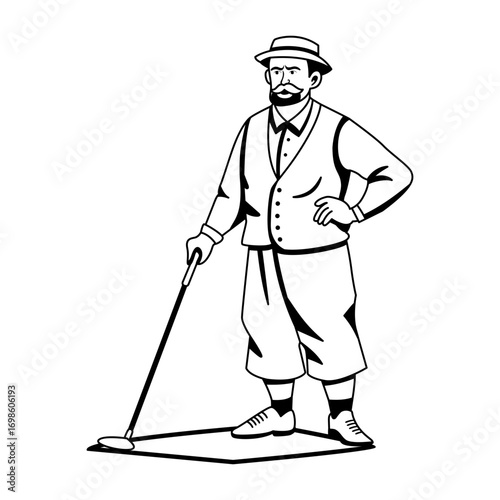 A glyph character illustration of senior golf player 
