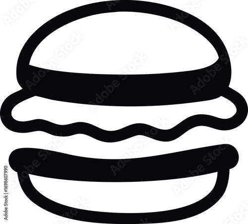 Simple Black and White Icon of a Hamburger with a Bun and Patty symbol food