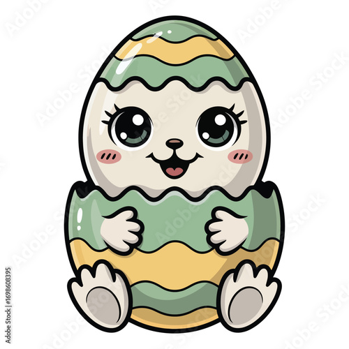 Adorable Easter egg with molar teeth holding an Easter egg in a kawaii holding style.